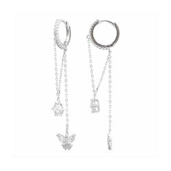 Pendientes Bronce Mujer E25062 Aro C. Colgante Mariposas C. Circonitas