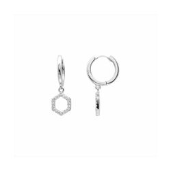 Pendientes Bronce Mujer E26107 Aro C. Colgante Hexágono C. Circonitas