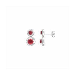Pendientes Bronce Mujer E26179RB Circonitas Rojas Bicolor Blancas