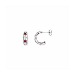 Pendientes Bronce Plateado E23005RB Piedras Rojas Circonitas
