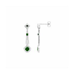 Pendientes Bronce Plateado E23007EM Colgante Piedras Verdes Circonitas