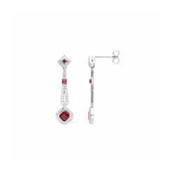 Pendientes Bronce Plateado E23007RB Colgante Piedras Rojas Circonitas