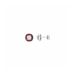 Pendientes Bronce Plateado E23009RB Piedras Rojas Circonitas