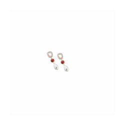 Pendientes Bronce Sovrani Mujer J8975 Circonitas C. Colgante Piedra Roja & Perla 4,50cm