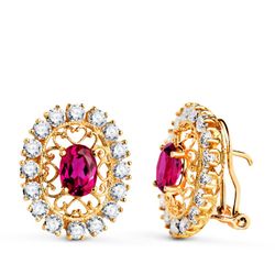 Pendientes Circonitas Gema Roja Oro 18kts 19x16mm 3312-1RS