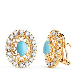 Pendientes Circonitas Gema Turquesa Oro 18kts 19x16mm 3312-1T