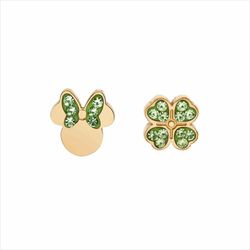 Pendientes Disney Acero Dorado ST0030P Minnie Trebol Piedras Verdes