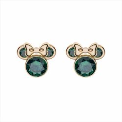 Pendientes Disney Oro 9kts 9K0022P Minnie Circonitas Verde Oscuro