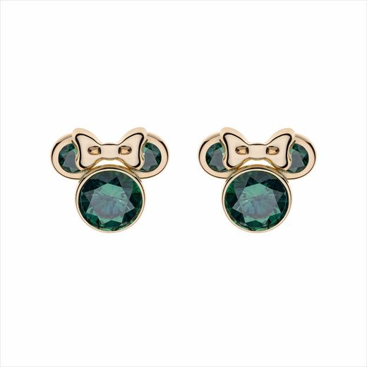 Disney 9kt Gold Earrings 9K0022P Minnie Dark Green Zirconia