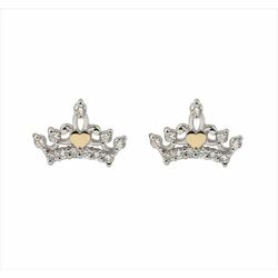 Pendientes Disney Oro Bicolor Plata 18kts 18K0006P Corona Diamantes