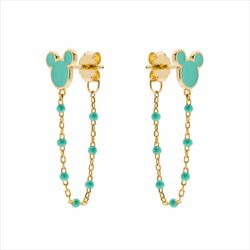 Pendientes Disney Plata Dorada AG0039P Mickey Turquesa Cadena
