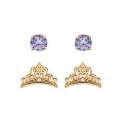 Pendientes Disney Plata Dorada AG0062P Corona Piedra Lila