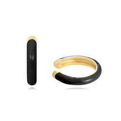 Pendientes Earcuff Plata Dorada Mujer 13mm PEL1101DOEN Enamel Negro