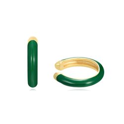Pendientes Earcuff Plata Dorada Mujer 13mm PEL1101DOEV Enamel Verde