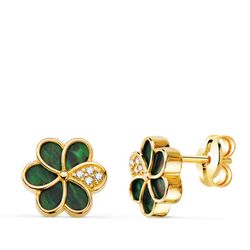 Pendientes Flor Petalos Malaquita Circonitas Oro 18kts 8,5x8,5mm 21436