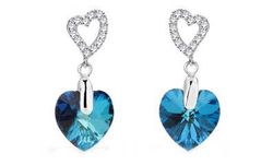 Pendientes Liska Plata Dorada LSW0150A-BB Colgante Cristal Corazón Azul