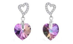 Pendientes Liska Plata Dorada LSW0150A-VL Colgante Cristal Corazón Violeta