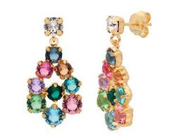 Pendientes Liska Plata Dorada LSW4424A-D Cristal Blanco Colgante Cristales Multicolor