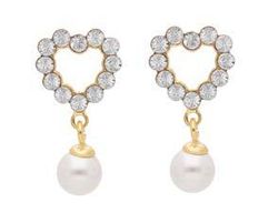 Pendientes Liska Plata Dorada LSW4433A-D Corazón Cristales Blancos Colgantes Perlas