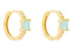 Pendientes Liska Plata Dorada MED390A-AD Aro Circonita Cuadrada Azul