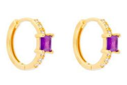 Pendientes Liska Plata Dorada MED390A-LD Aro Circonita Cuadrada Morada