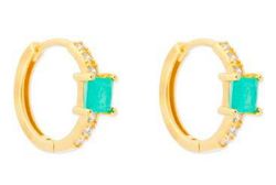 Pendientes Liska Plata Dorada MED390A-VD Aro Circonita Cuadrada Verde