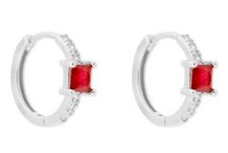 Pendientes Liska Plata MED390A-R Aro Circonita Cuadrada Roja