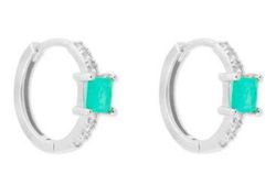 Pendientes Liska Plata MED390A-V Aro Circonita Cuadrada Verde