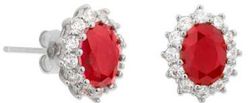 Pendientes Liska Plata MED394A-R Circonita Ovalada Roja Bicolor Blanca