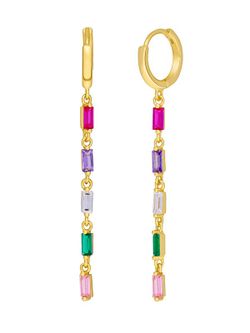 Pendientes Marea Mujer Plata Piedras Multicolor Oro 18kts D02001/AR Dorados
