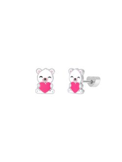 Pendientes Marea Nińa Plata D04001/AJ Oso Blanco Corazón Rosado