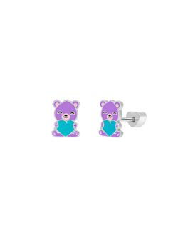 Pendientes Marea Nińa Plata D04001/AK Oso Morado Corazón Turquesa