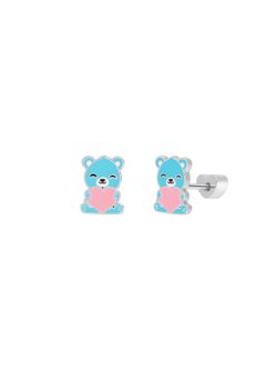 Pendientes Marea Nińa Plata D04001/AL Oso Azul Corazón Rosa