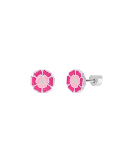 Pendientes Marea Nińa Plata D04001/AT Flor Fucsia Bicolor Rosada