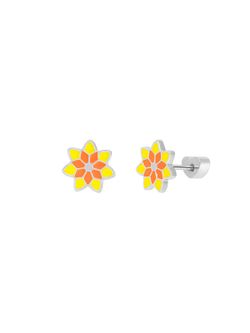 Pendientes Marea Nińa Plata D04001/AV Flor Amarilla Bicolor Anaranjada