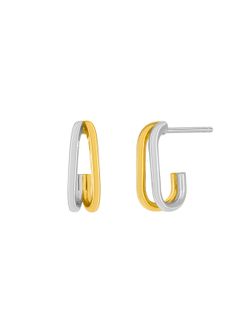 Pendientes Marea Plata Bicolor Dorada D03801/BC Medio Ovalo En Brillo