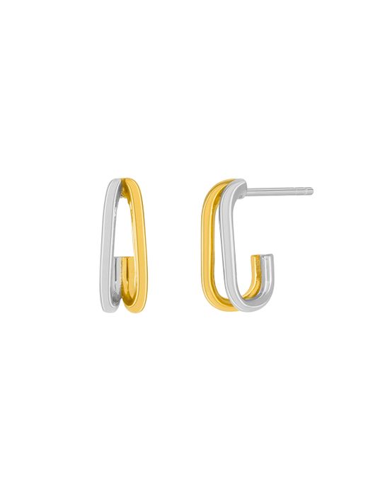 Pendientes Marea Plata Bicolor Dorada D03801/BC Medio Ovalo En Brillo