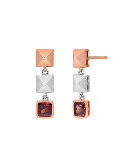 Pendientes Marea Plata Bicolor Dorada D04101/AA Colgantes Cuadrados Circonita Negra