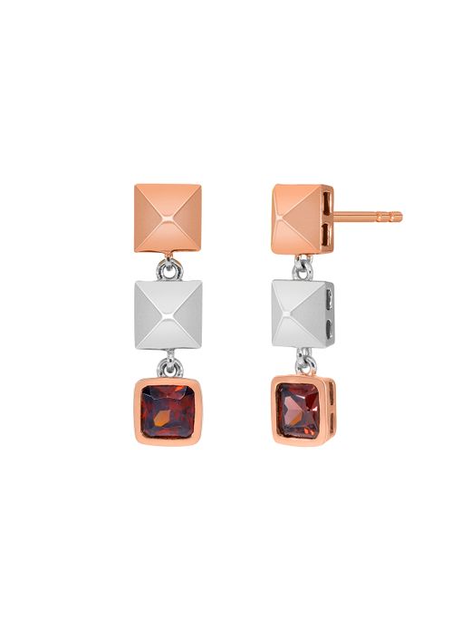 Pendientes Marea Plata Bicolor Dorada D04101/AA Colgantes Cuadrados Circonita Negra