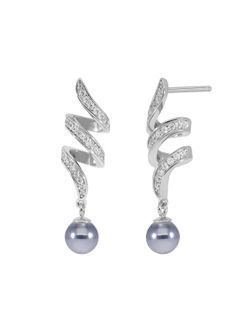 Pendientes Marea Plata D03101/BD Espiral Circonitas Colgante Perla Plateada