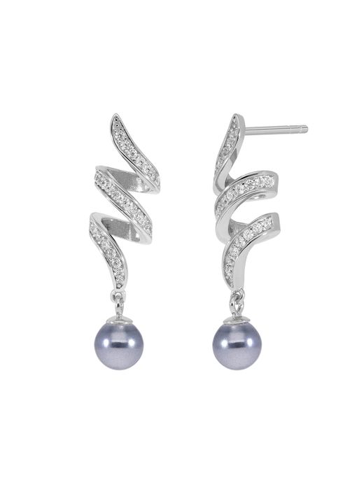 Pendientes Marea Plata D03101/BD Espiral Circonitas Colgante Perla Plateada