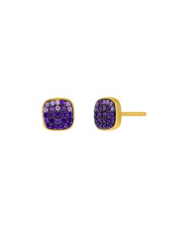 Pendientes Marea Plata Dorada D03801/BI Cuadrado Circonitas Moradas