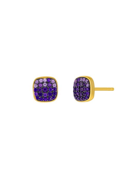 Pendientes Marea Plata Dorada D03801/BI Cuadrado Circonitas Moradas