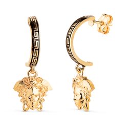 Pendientes Medio Aro Oro 18Kts 11x2mm 21440 Esmalte Greca Colgante Medusa