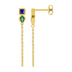 Pendientes Metal Chapado Oro Argyor MRM (CH)135107.24 Circonita Azul Bicolor Verde Colgante Cadena