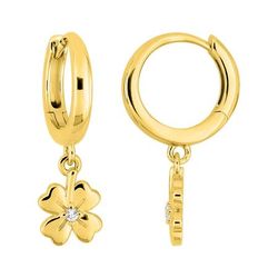 Pendientes Metal Chapado Oro Argyor Mujer (CH)135A17.1 Aro Colgante Trébol Circonitas