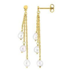 Pendientes Metal Chapado Oro Argyor Mujer (CH)135A51 Colgante Cadenilla Perlas