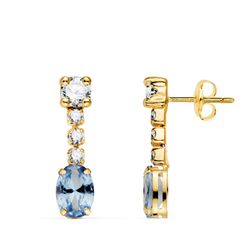 Pendientes Oro 18Kts 20x5mm 21448-OAAM Circonita Oval Azul Aguamarina Circonitas