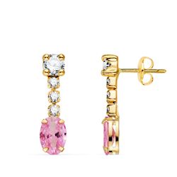 Pendientes Oro 18Kts 20x5mm 21448-OARS Circonita Oval Rosa Circonitas