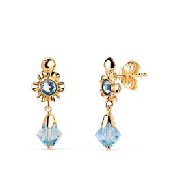 Pendientes Oro 18Kts 18x6,5 mm 21452-az Cubanas Circonitas Azules